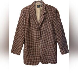 VTG Lizwear Houndstooth Wool Brown MultiColor Blazer Preppy Academic Size Large